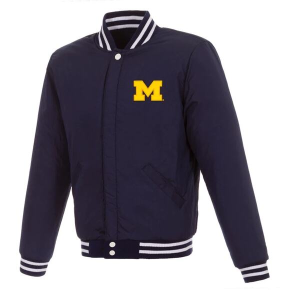 Michigan Woolverines Reversible Fleece Jacket with Faux Leather Sleev - Picture 5 of 6